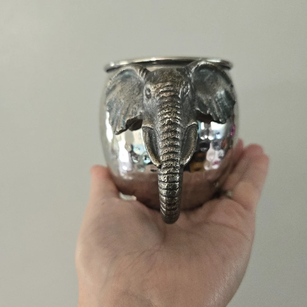 Pier 1 Imports Hammered Metal African Elephant Mug Cup
